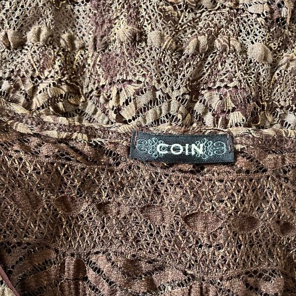 Vtg Y2K 2000s Brown Floral Lace Top Wmns S Goblincore Forest Fairy Grunge - Picture 6 of 7